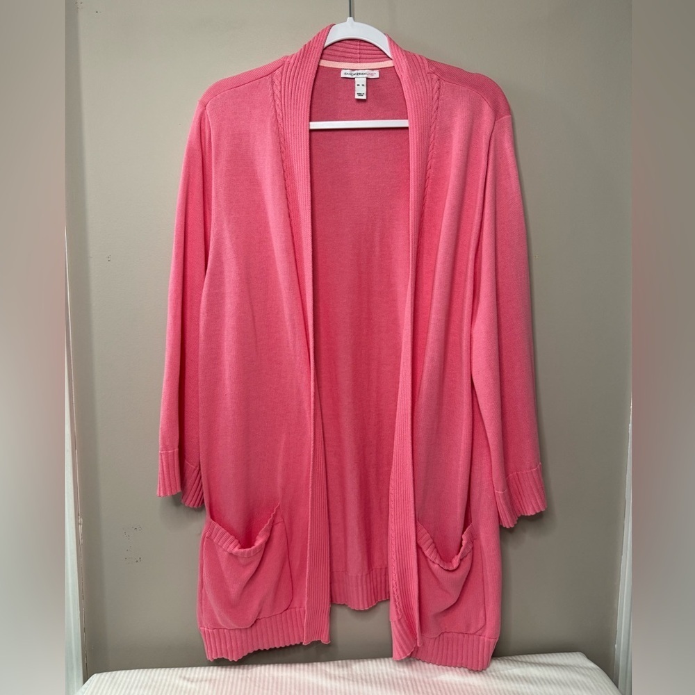 Isaac Mizrahi Live XL long Sleeve open Cardigan double Pockets Pink work office